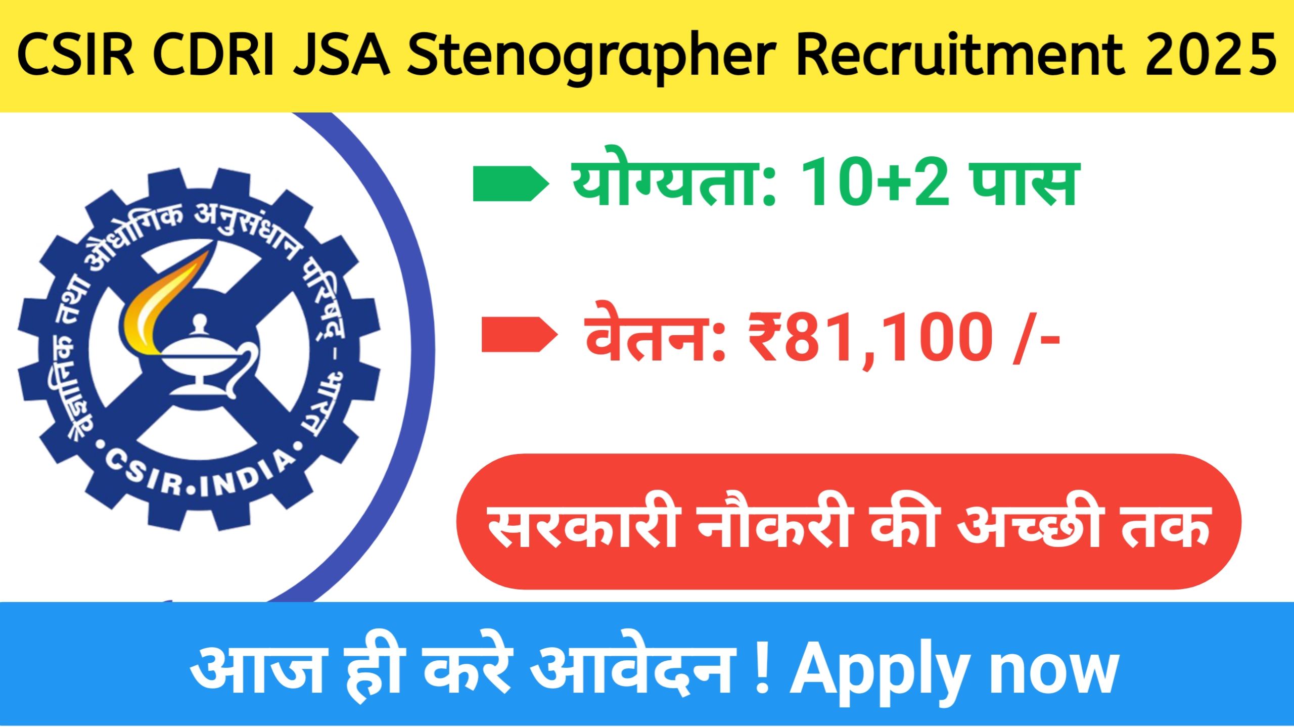 CSIR CDRI JSA Stenographer Recruitment 2025